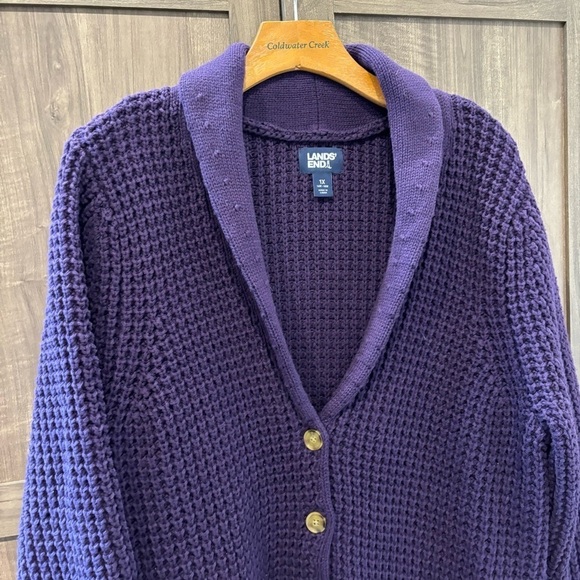 Lands End Women's 1X Purple Shawl Collar Sweater Cardigan Chunky Knit - Picture 4 of 11